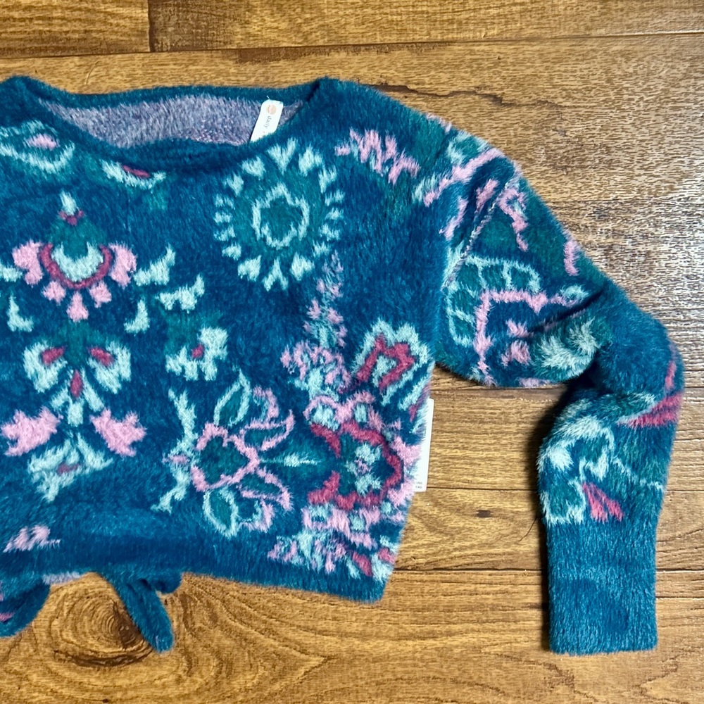 Anthropologie (Daily Practice) ~ Small ~ Blue/Pink Floral ~ Fleece Crop Sweater - Picture 6 of 16